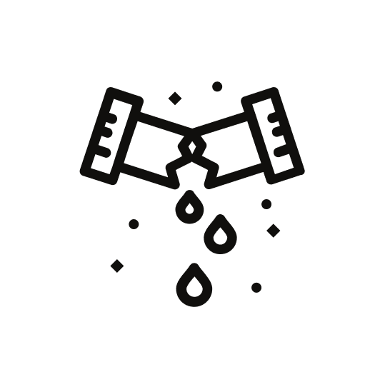 burst pipe with leaking water drops drawing